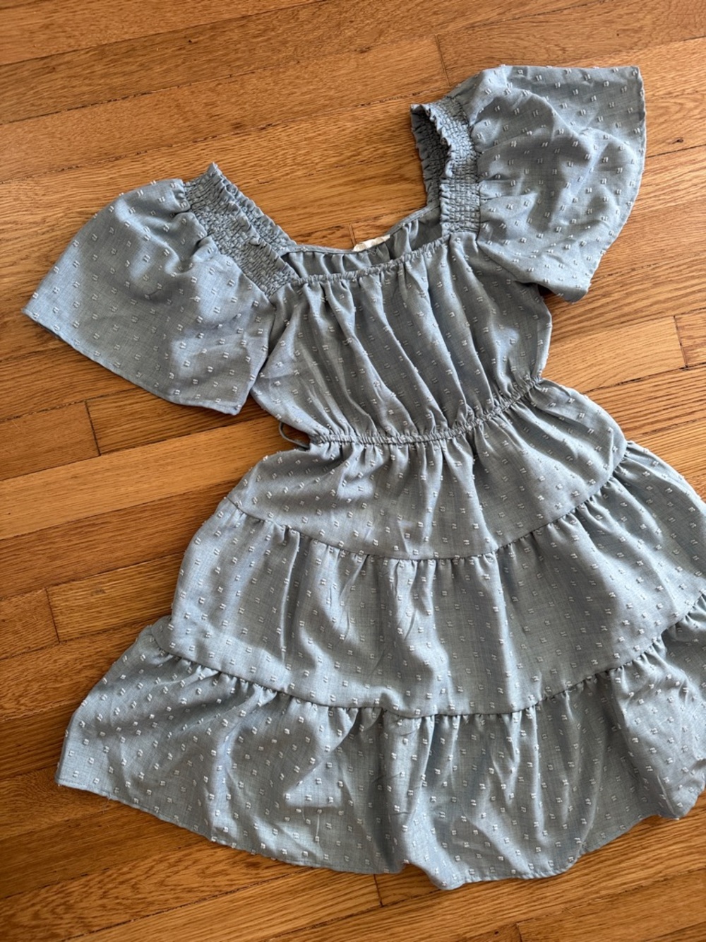 mine Light Blue Puff-Sleeve Tiered Midi Dress